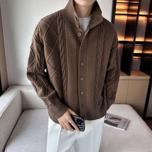 Men's Sweater Autumn and Winter Fashion Twisted Flower Thickened Knitted Shirt Coat for Men