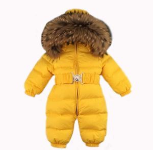 Rusya Kış Bebek Snowsuits Çocuk Tulum Tutun 25 18m4t Erkek Kızlar Sıcak Doğal Kürle Aşağı Ceket Çocuk Giysileri Infantil Rompers6582224