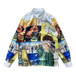 24ss Casablanca Men's Casual Shirts Handdrawn Manga Portrait Shirt Graffiti Illustration Style Long Sleeve Silk Shirts casablanc