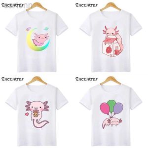 T-Shirts Sevimli Uzay Axolotl Baskı Kawaii Çocuk T-Shirts Erkek Erkekler/Kızlar Komik Kısa Kollu Tişört Yaz Günlük Çocuk Topshkp2315 LDD240314