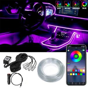 CAR Interiör Neon RGB LED -striplampor 4/5/6 i 1 Bluetooth App Control Dekorativa ljus Ambient Atmosphere Dashboard Lamp LL