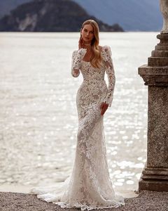 2024 Abiti da sposa classici a sirena con scollo quadrato Abito da sposa in pizzo romantico Senza schienale Abito da sposa lungo fino al pavimento Vestido De Novia