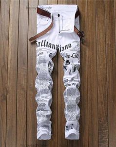 Men039s Jeans Men Autumn Hip Hop Denim Pants Classic Spaper Letter Printed Casual Slim Cowboys Trousers Man Young Fashion White3240185