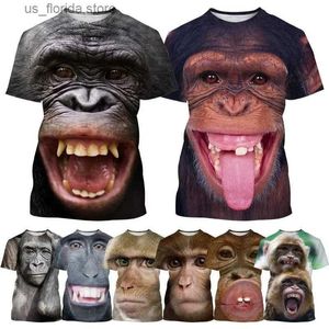 Herr t-shirts roliga apa läppgrafik t-shirt för män kläder 3d förfalskning gorilla orangutan tryck t-shirt unisex kid boy short slve tops y240321