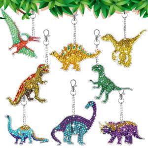 Punto fai da te diamante pittura portachiavi dinosauro ciondolo mosaico pittura diamante ricamo arte fatta a mano portachiavi regalo per bambini