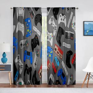 Curtains Boys Gaming Sheer Voile Curtain Teens Gamepad Video Games Controller Window Tulle Curtains for Living Room Bedroom Decorations