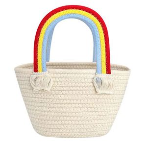 Borsa a mano intrecciata in corda di cotone con nuvole arcobaleno, moda da viaggio carina