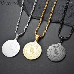 Pendant Necklaces VQYSKO Spiral Serenity Prayer Hands Necklace Round Our Father Medal Lord Serene Bible Verse Jerusalem Men