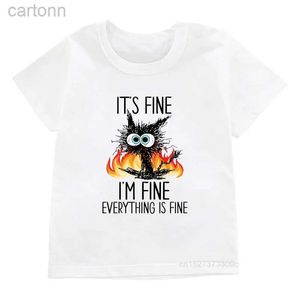 T-shirts Its Fine Im Fine Everything Is Fine Funny Animals Cat Dog Monkey Print ChildrenS T-Shirt Girl/Boy Casual Harajuku T Shirt ldd240314