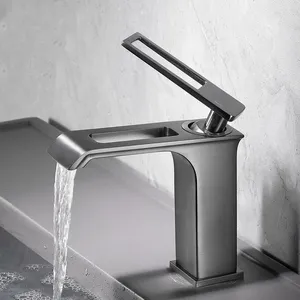 Bathroom Sink Faucets Gun Gray Waterfall Style Washbasin Faucet All Copper Cold And Under The