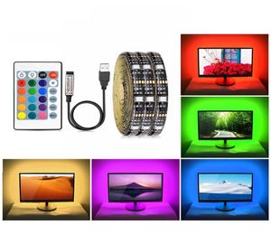 5V USB RGB LEDストリップライト5050 SMD 16カラーネオンランプテレビバックライト照明ノットウォータープルーフ1M 2M 3M 4M 5M DIY Flexible Tape3545874