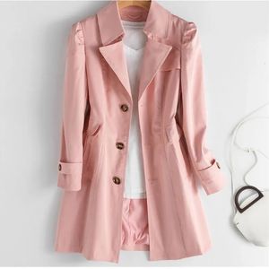 Spring Autumn Trench Coat With lining OL Ladies Coats Elegant Slim Long Women Windbreaker Solid Casual Outwear Femme 240228