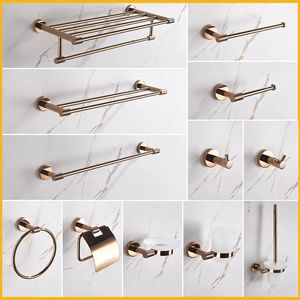 Rose Gold Badrumstillbehör Set Wall Mount Shelf Toalett Bad Hårdvara Pappershållare Handduk Bar Rack Rail Rod Robe Hook Hanger 240312