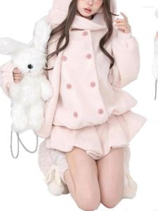 Vestidos de trabalho inverno quente kawaii 2 peça conjunto feminino hoodies bonito urso orelhas ternos soltos feminino casual estilo coreano moda y2k conjuntos 2024