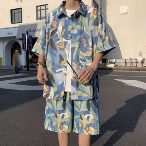 Designer terno gelo seda flor camisa dos homens de manga curta vestido verão pippy e bonito havaí férias lazer praia conjunto 6hsb