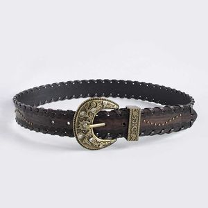 Women's Worn Out Thread Rivet Embossed Coffee Belt Women's Personalized Belt 240315