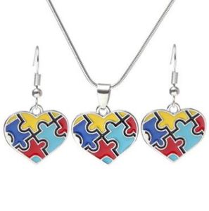 Autismmedvetenhet pussel jigsaw smycken set färgglad mode fyrkantig diamant charm halsband örhänge set armband smycken cca9197 1006343768