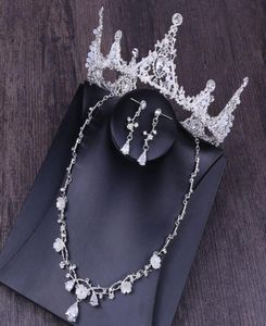 Designer nupcial headpieces coroa colar brincos três peças vestido de festa de casamento acessórios diamante embelezado festa de aniversário 6428214