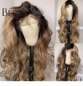 Honey Blonde 180 360 Spets Front Human Wig Body Wave Ombre Color Pre Plucked Baby Hair Bleached Knots Brasilianska Remy2369078