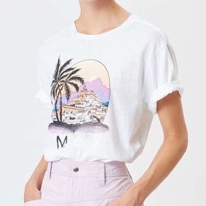 Francês 24 Verão Nova Moda ISABEL MARANT Padrão Personalizado Impressão Casual Pulôver Top Feminino Versátil Solto Camiseta de Manga Curta