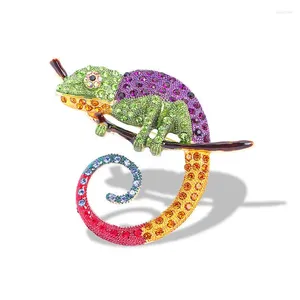Broszki wielokolorowe duża jaszczurka broszka kameleon zwierzęcy płaszcz pin kurtka szalik klip nhinestone mody biżuteria emalia akcesoria