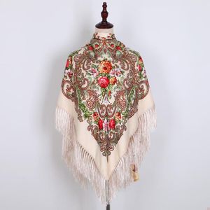 Tücher Russischer Schal Ukrainisch Fransen Traditionelle Blumen polnische Frauen Hals Kopf Wrap Vintage Antik Hijab Poncho268U