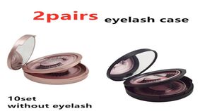 New Double Layer Round eyelash case with mirror rose gold Black false eyelashes box 2pairs of eyelash case storage Makeup Cosmetic4876231