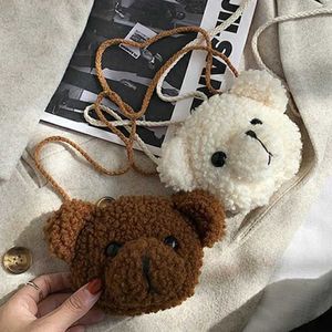 Backpacks Cute Cartoons Bear Crossbody Bags For Girls Soft Plush Doll Bear Shoulder Bags Girls Adorable Mini Bags Baby Infant Toys GiftsL2403