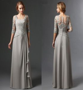 Nowy srebrny 2022 Mother of the Bride sukienki Aline pół rękawów szyfonowa koronka plus długie eleganckie grow gown8060647