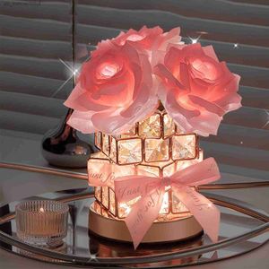 Table Lamps 1pc Rechargeable Table Lamp Rose Crystal Table Lamp Rechargeable Cordless Rose Light 3 Colors Dimmable Flower Lamp Romantic LED Rose Lamp For Bedro