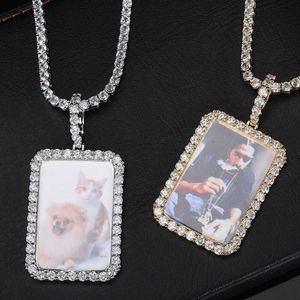 Hip Hop Memory Large Square Necklace with Micro Set Zircon Frame Photo Pendant