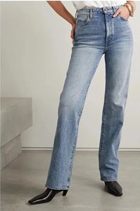 Kvinnors jeans H KAIT Denim högkvalitativ högdensitetskontrastbyxor i mitten av midjan i full längd designbyxor