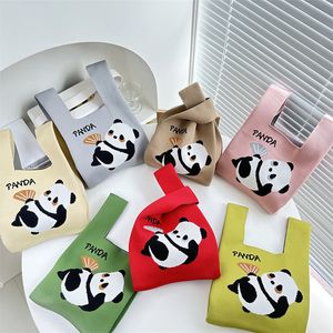 Hbp härlig söt panda stickad väska förälder-barn handväska väst väska vävd handväska tjej liten tecknad totes