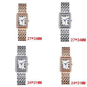 Luksusowy zegarek Kobiety randka oryginalne zapięcie analogowy Złoty zegarek Rose Gold Stal Stal Stal Diamonds Luminous Clock Tank Watch Bezpłatna wysyłka SB070 C4