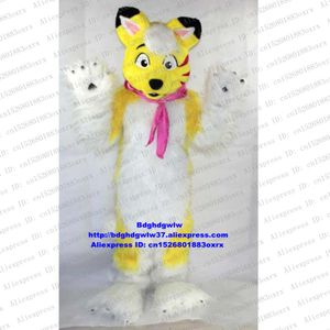 Trajes de mascote amarelo branco longo pele peludo lobo raposa husky cão fursuit mascote traje personagem retorno banquete exposição pedagógica zx1339