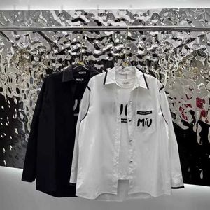 Blusas femininas camisas designer mm24 início da primavera nova moda bordado carta simplicidade casual versátil camisa de manga comprida + curto t c1m5