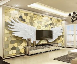 Anpassad PO Wall Paper 3D Relief Angel Wings Mosaic Wall Mural målning Lyxigt vardagsrum TV Bakgrund Hemdekor Bakvapen4622109