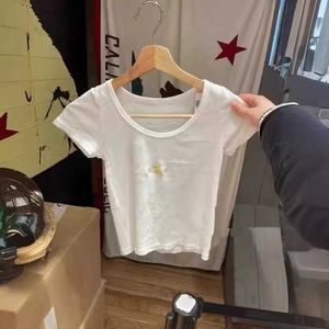 ブランデーBMアメリカン新しいかわいいアヒルの刺繍女袖TシャツレディースBMハイウエストスリムフィットショートトップトレンディ