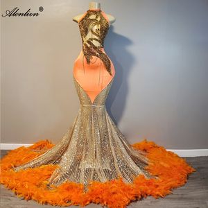 Sweety Donna Sirena Flormal Abiti da ballo Colletto alla caviglia Perline di lusso con strass in pizzo Sweep Train Tromba Abiti da ballo per donna