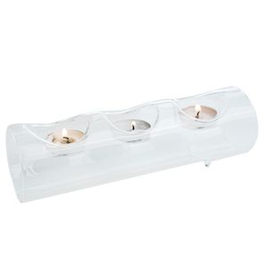 Portacandele tealight in tubo di vetro trasparente 3 inserti Supporto votivo Trio Tea Light Display Log Centrotavola nordico per matrimoni domestici