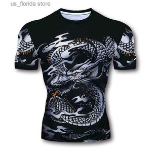 Homens camisetas Verão Mens Camiseta Casual Curto Slve Dragão Padrão Imprimir Moda O-pescoço Pulôver Strt Roupas Soltas Oversized Sportshirt Y240314