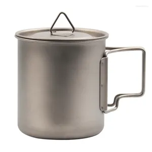 Tazze per titanio con coperchio con manico Tazza da caffè da 420 ml Tazza da campeggio Tazze monostrato Argento opaco