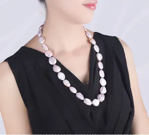 Necklace Earrings Set Women's Fashion Large 13-16mm Natural Baroque Pearl With Bracelet