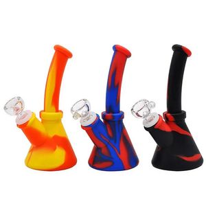 Silicone Bong 6.5 Inch Beaker Base Water Pipe Hookah 14mm Female Unbreakable Bong With Downstem Glass Bowl Dab Oil Rigs Bongs