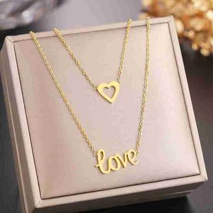 Designer s Steel Necklaces Romantic Heart LOVE Pendants Multilayer Chain Choker Exquisite Necklace For Women Jewelry Party Gifts 2YH4