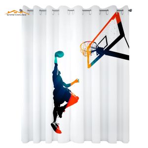Gardiner sportfönster gardiner hög kontrast silhuett konstverk av en idrottare slam dunking basket vardagsrum sovrum dekor gardin