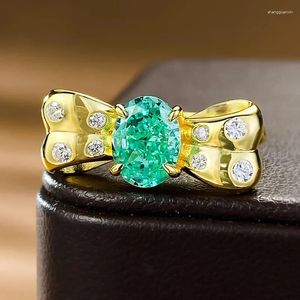 Cluster Rings Spring Qiaoer 925 Sterling Silver 6 8mm Oval Lab Green High Carbon Diamond Gemstone Fine Jewelry Ring for Women