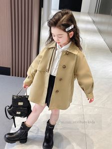 Girls Trench Coat Kids Label Single Breadged Long Sleeve Outwear 2024 SPRING Children Cotton Cutton Disual Classion Z7163