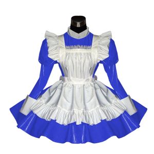 Sexy Maid Sissy Dress Long Puff Sleeve Lockable Love Live Cosplay Gothic Lolita Dress PVC Punk Dress Plus Size 7XL Crossdressing