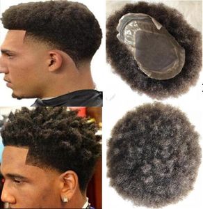 Men Hair System Afro Hair Toupee Lace Front with Mono NPU Dark Brown 2 Brazilian Virgin Remy Human Hair Replacement for Black Men7923499